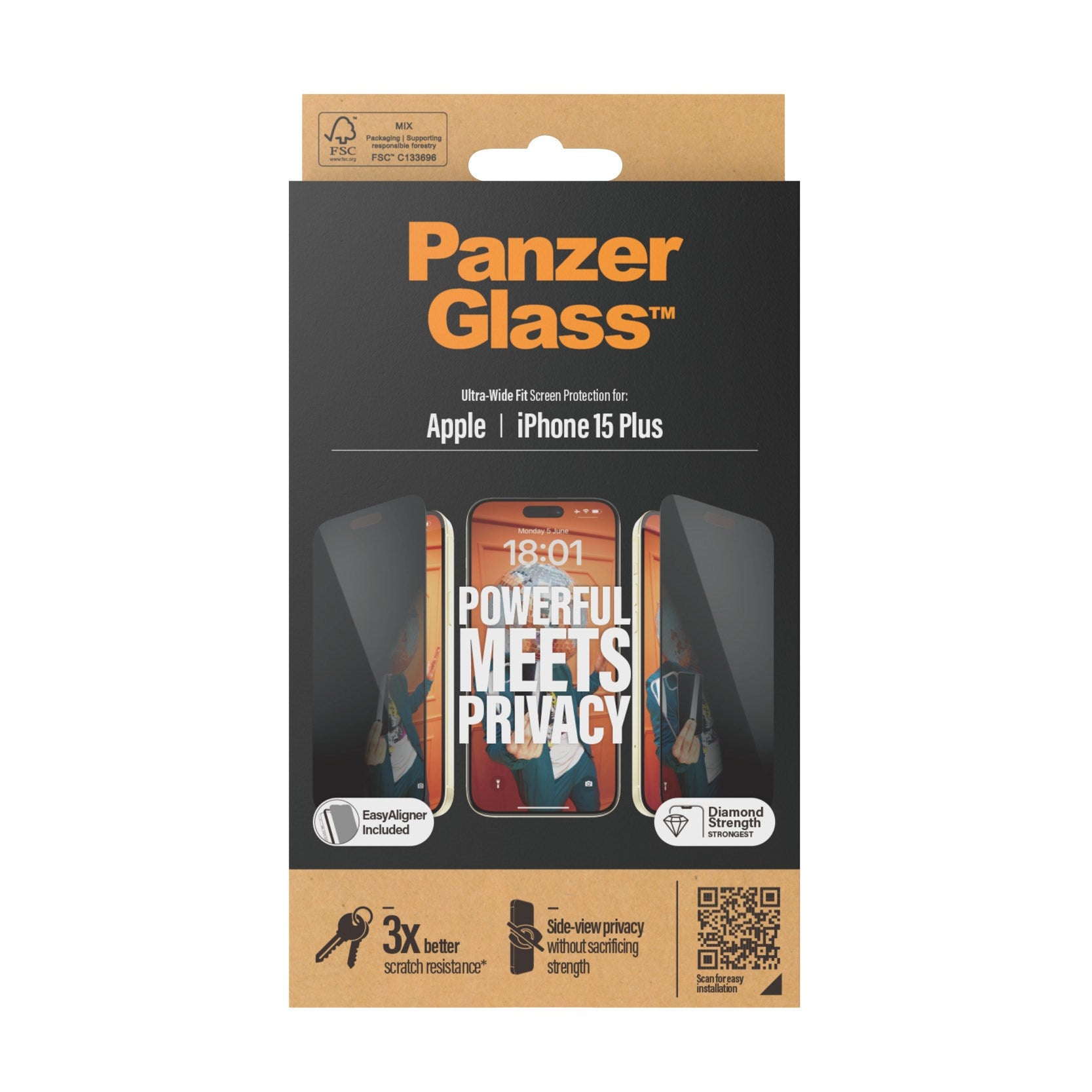 PanzerGlass® Privacy Displayschutz iPhone 15 Plus | Ultra-Wide Fit m. EasyAligner